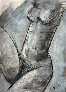 Ioannis Kadras, Mixed Media (Charcoal on Paper) Drawing, 70 x 50 cm ( excluding Passepartout and Frame)