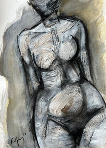 Ioannis Kadras, Mixed Media (Charcoal on Paper) Drawing, 70 x 50 cm ( excluding Passepartout and Frame)