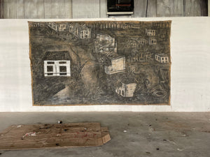 Ioannis Kadras, Mixed Media on Burlap, 240 x 360 cm, 2023